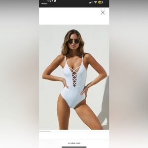 Lulus Myrtle Beach White Lace-Up One Piece Swimsuit